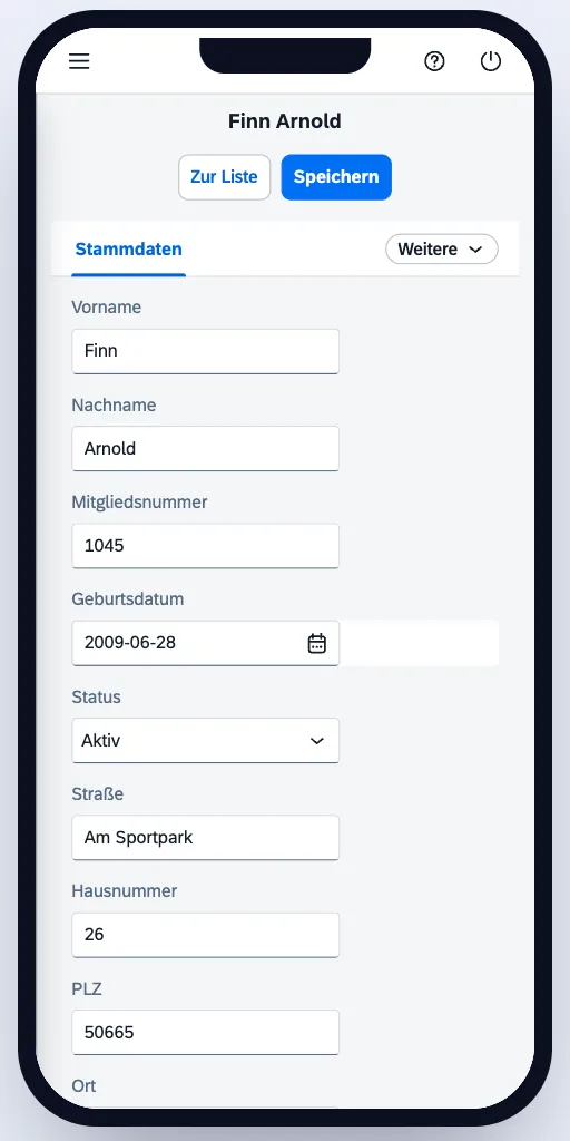 Mitgliedsprofil auf dem Smartphone